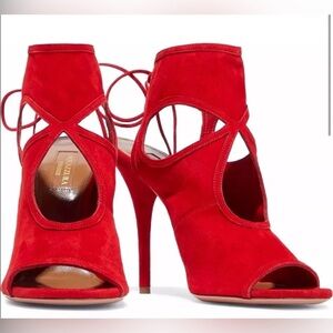 Aquazzura Red Stiletto Heels with Lace-Up Design size 37 made in Italy